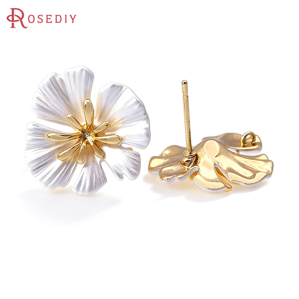Jewelry Making Pins - 18K ゴールドカラー真鍮フラワースタッドイヤリングピンイヤリング高品質女性のイヤリング Diy ジュエリーアクセサリー作り