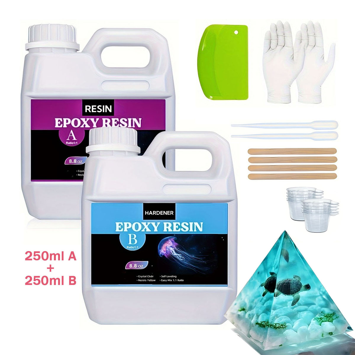 Resin Mold Jewelry - 125ml/250ml クリスタルクリアキャスティングレジンキット、気泡のないエポキシ樹脂用品、クラフト、タンブラー、モールド、ジュエリー用のクリアレジン、