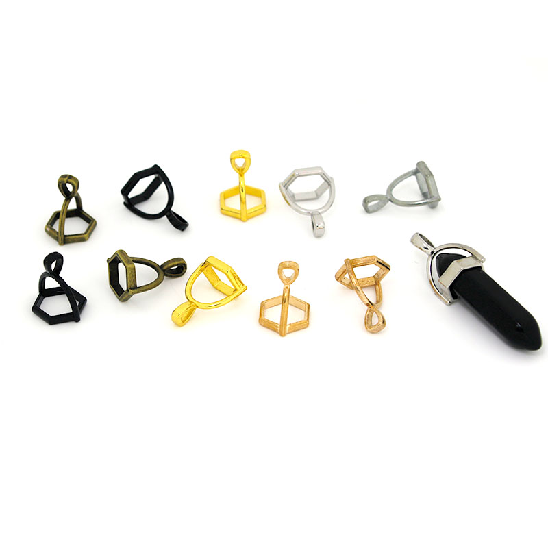 Jewelry Making Pins - 20 個六角形の宝石キャップ天然石クリスタル柱ペンダントキャップジュエリーメイキング用ペンダントネックレスコネクタクラスプ DIY