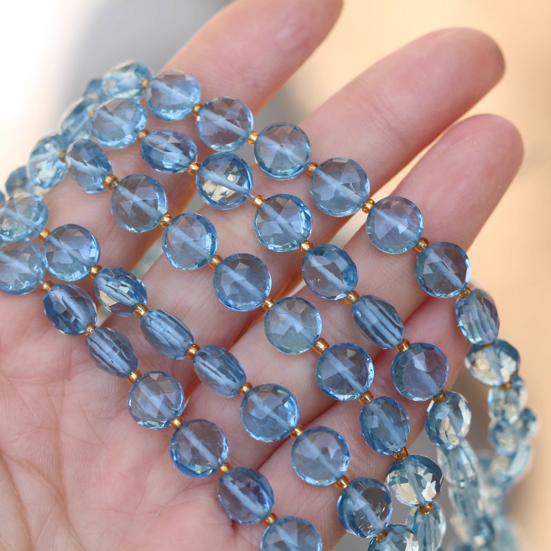 Jewelry Making In London - 5 個のルースビーズ ロンドンブルートパーズ ファセットカット フラットコイン ラウンドレル