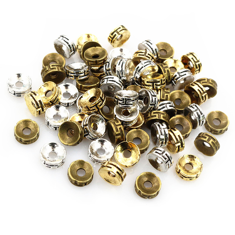 Eyepin Ball End - 50個7.5x3mmスペーサービーズブロンズゴールドシルバーカラーメタルボール圧着エンドビーズストッパーDIYジュエリー