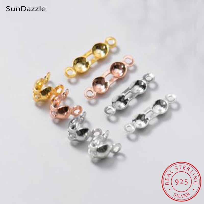 Jewelry Making Pins - 4個入り 本物の純銀925製 クロージャーエンドビーズ クラスプ クリップ ゴールドクリンプコネクター