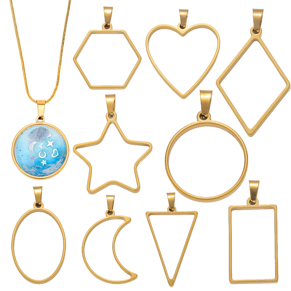 Resin Mold Jewelry - 5個入り ステンレス製 オープンバック レジンモールド ペンダント ブランク