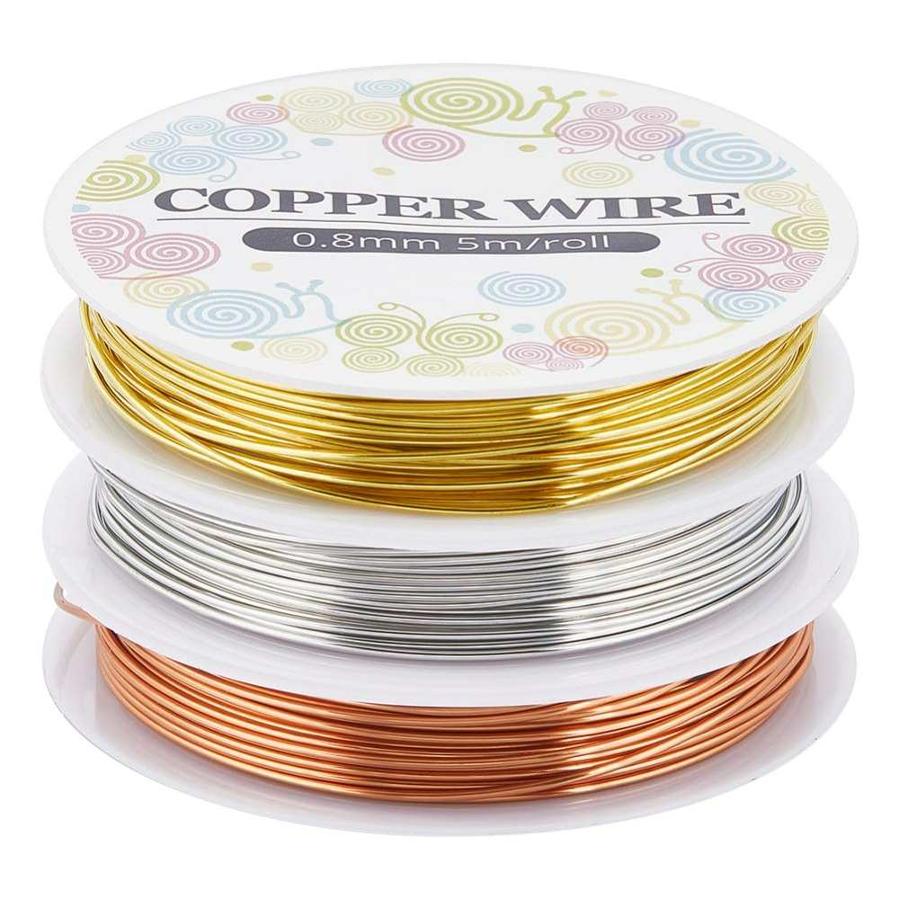 Jewelry Making Gold Wire - 純銅ジュエリーワイヤー,クラフトキット,金と銀のワイヤー,裸の銅,0.8mm, 20ゲージ,12.8m