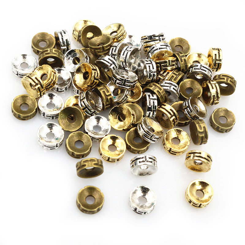 Eyepin Ball End - 50個7.5x3mmスペーサービーズブロンズゴールドシルバーカラーメタルボール圧着エンドビーズストッパーDIYジュエリー