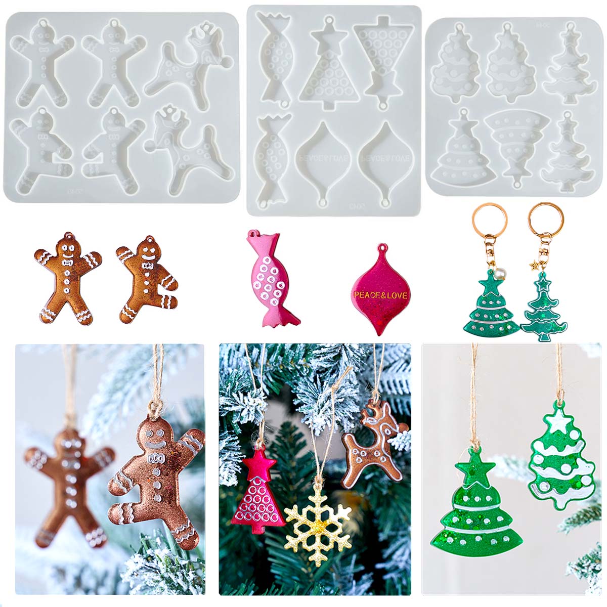 Resin Mold Jewelry - クリスマスシリーズイヤリングペンダントシリコンモールド DIY ジンジャーブレッドマンエルクスノーフレークジュエリーキーホルダー型エポキシ樹脂クラフトマキン