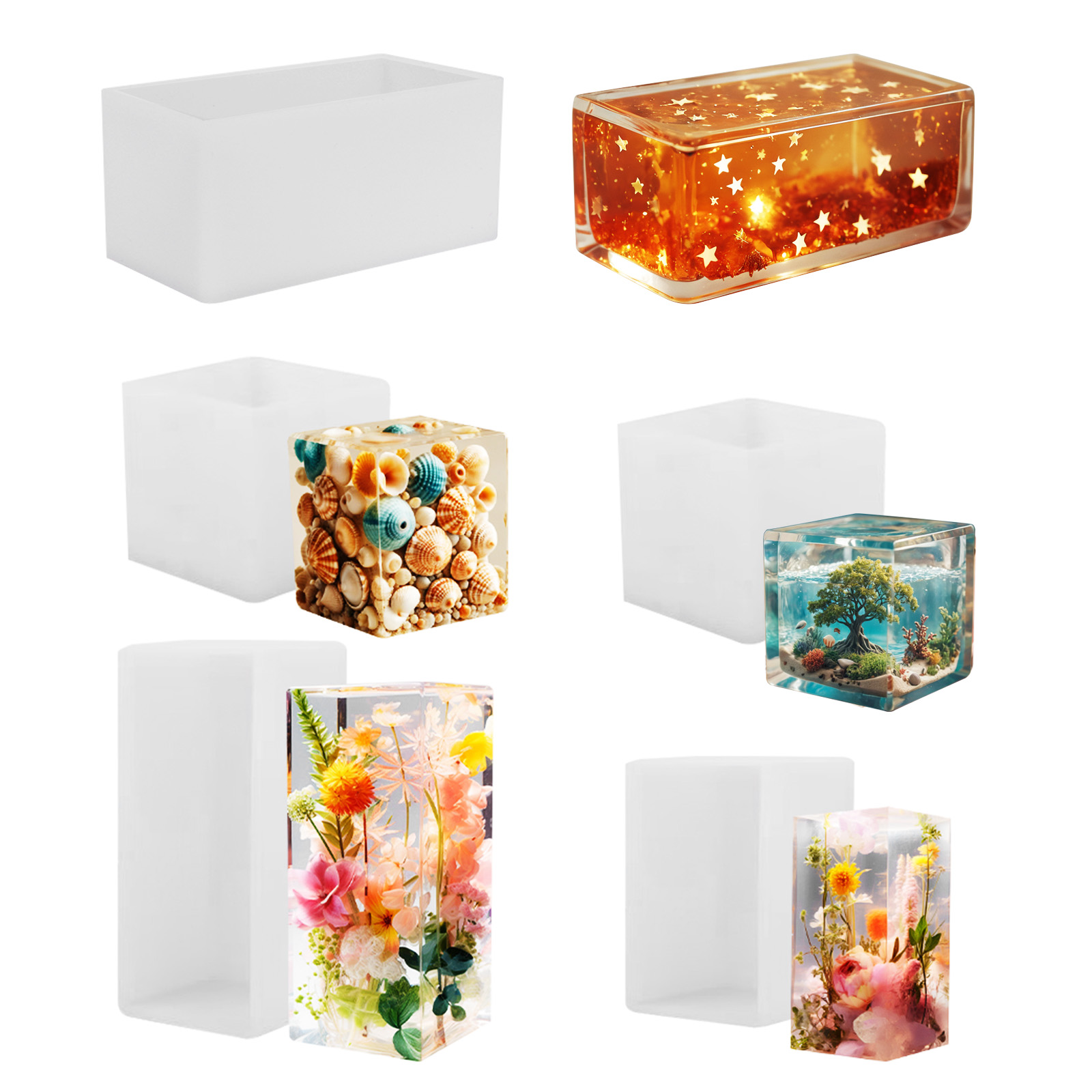 Resin Mold Jewelry - エポキシ鋳造型シリコンモールド DIY 立方体樹脂型クリスタルエポキシジュエリー作成正方形長方形装飾 DIY アクセサリー