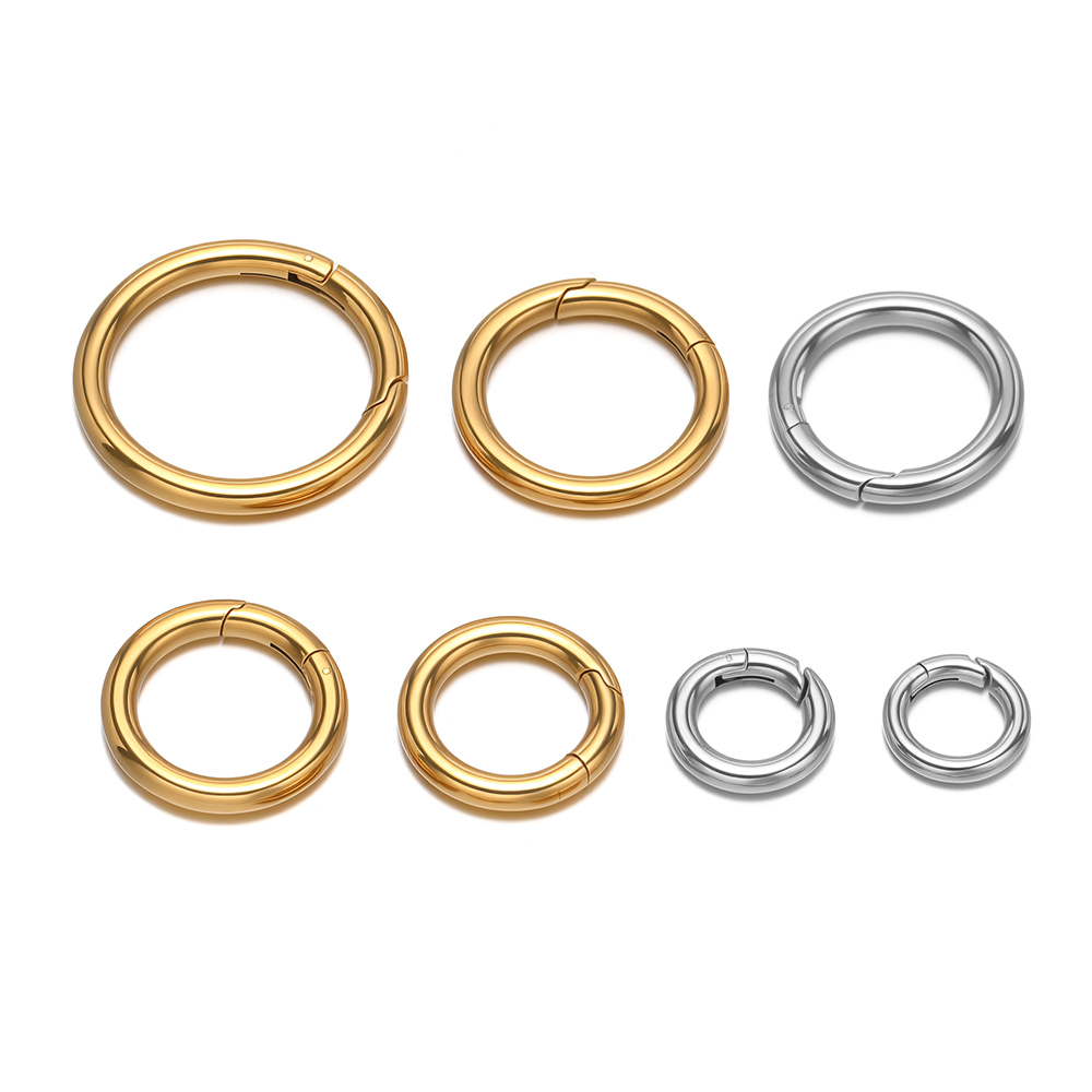 Jewelry Making Pins - 2個/ロット 丸型スプリングクラスプ ステンレス鋼 金メッキ キーホルダー バックル