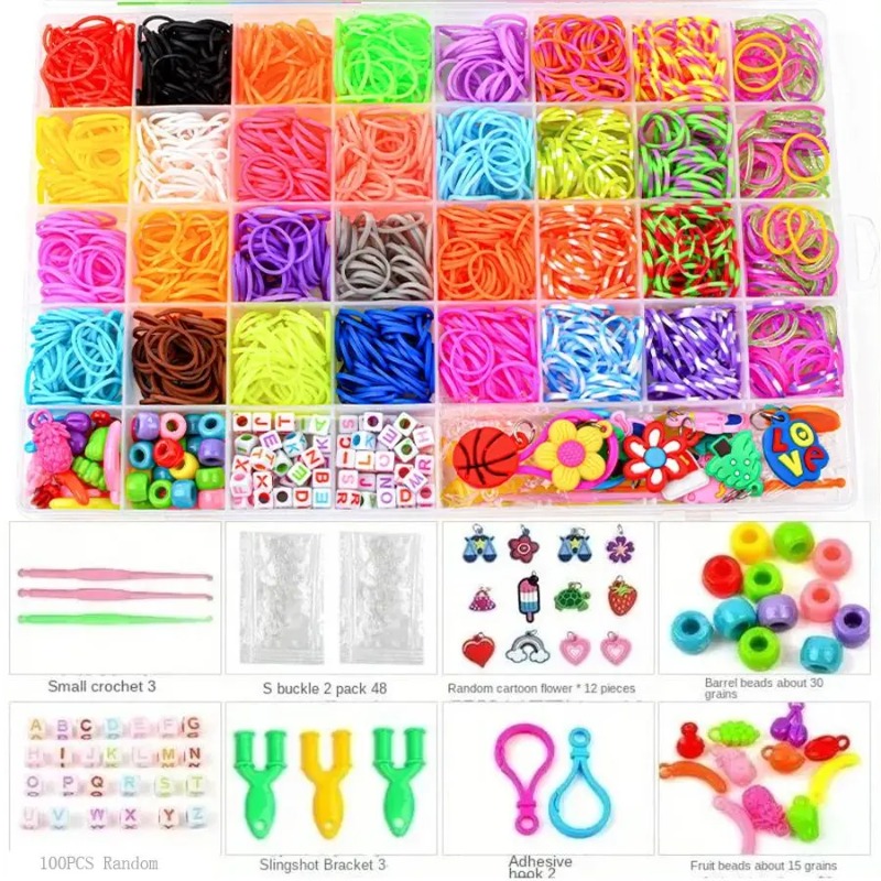Jewelry Making Kit For Beginners - 4300個以上+32色の鮮やかなカラーゴムバンド詰め合わせ - ユニークなブレスレット、バングル、クラフトを作るためのビーズキット