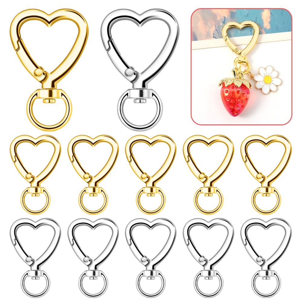 Jewelry Making Kit For Beginners - 10個入り メタルハートロブスタークラスプ スイベルランヤードトリガースナップフックストラップ ジュエリー製作 DIYバッグ キーホルダー