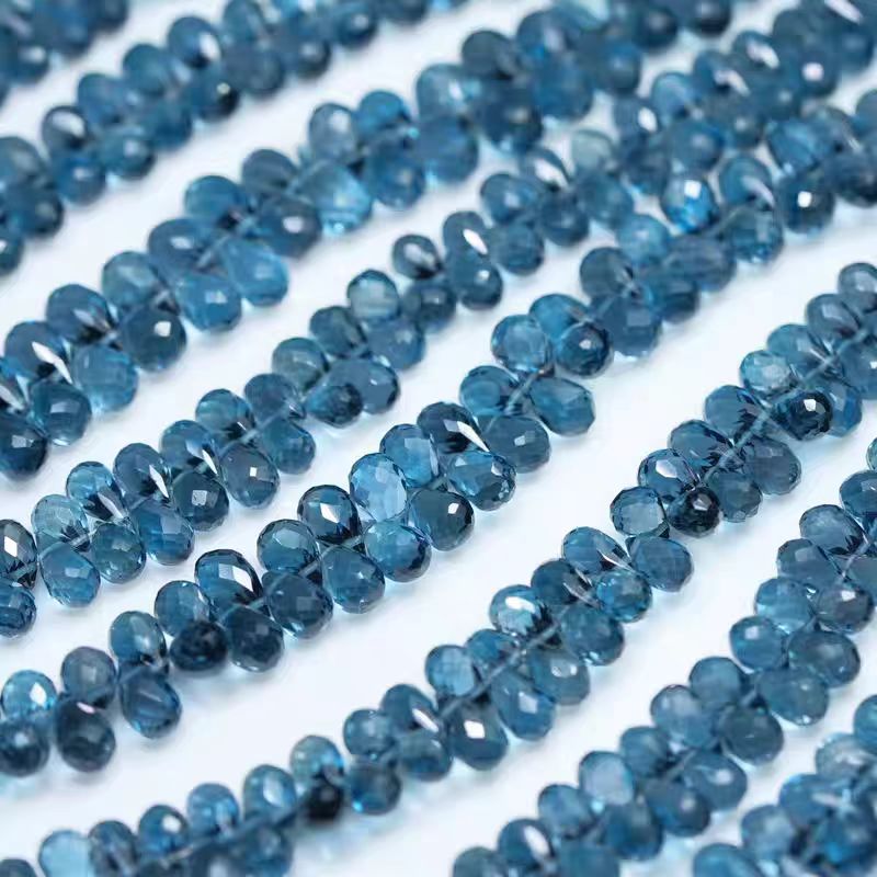 Jewelry Making In London - 6A ロンドンブルートパーズ ドロップファセットカット 5-7mm 10cm ルースビーズ