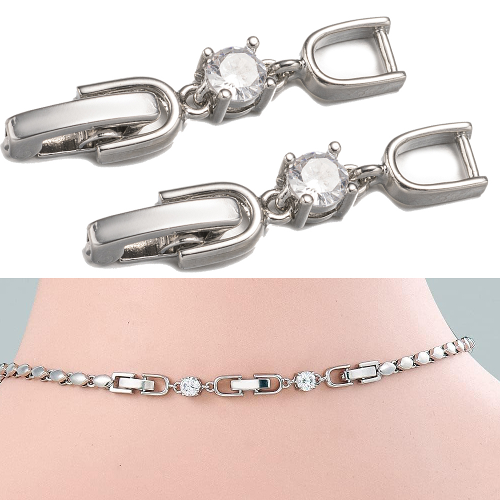 Jewelry Making Kit - 5 個ホワイトゴールドメッキクリスタルラインストーンフォールドオーバーエクステンションクラスプセット DIY ブレスレットネックレスとジュエリー作成用