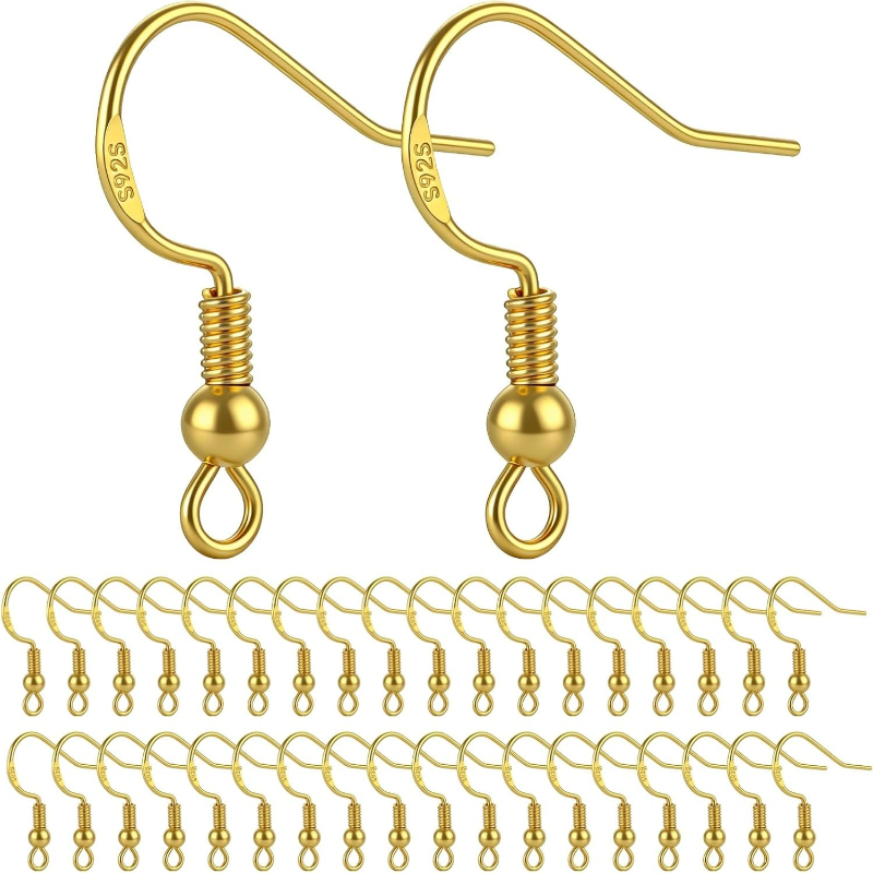 Jewelry Making Gold Wire - 50個入り金メッキ925シルバータグイヤリングフック、ボールとコイル付きフレンチワイヤーイヤワイヤー、DIYイヤリング用ジュエリー製作パーツ