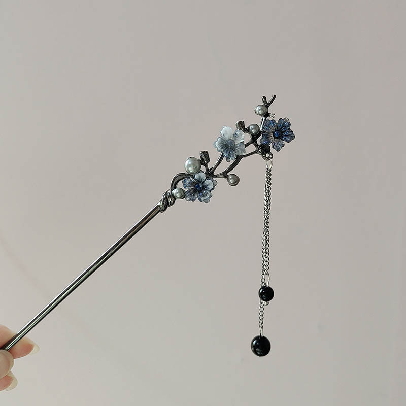 Jewelry Making With Beads - クラシックヘアスティック箸インクカラーフラワーメタルフリンジヘアピン女性用パールブラックビーズチャイナヘアバンジュエリーギフト