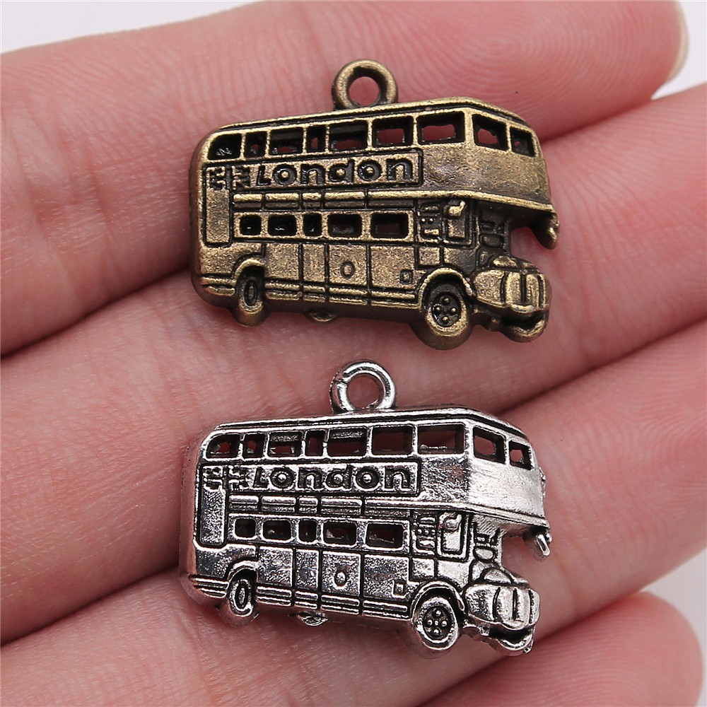 Jewelry Making In London - WYSIWYG 10 個 25x20mm 2 色アンティークブロンズカラーアンティークシルバーカラーロンドンバスチャーム