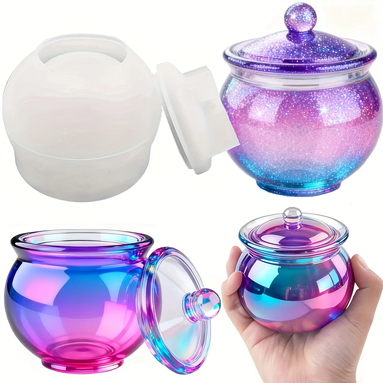 Resin Mold Jewelry - 蓋付きの丸い樹脂製缶型1セット、DIYジュエリー収納ボックス、コンクリートキャンドル容器、ギフトや家の装飾に