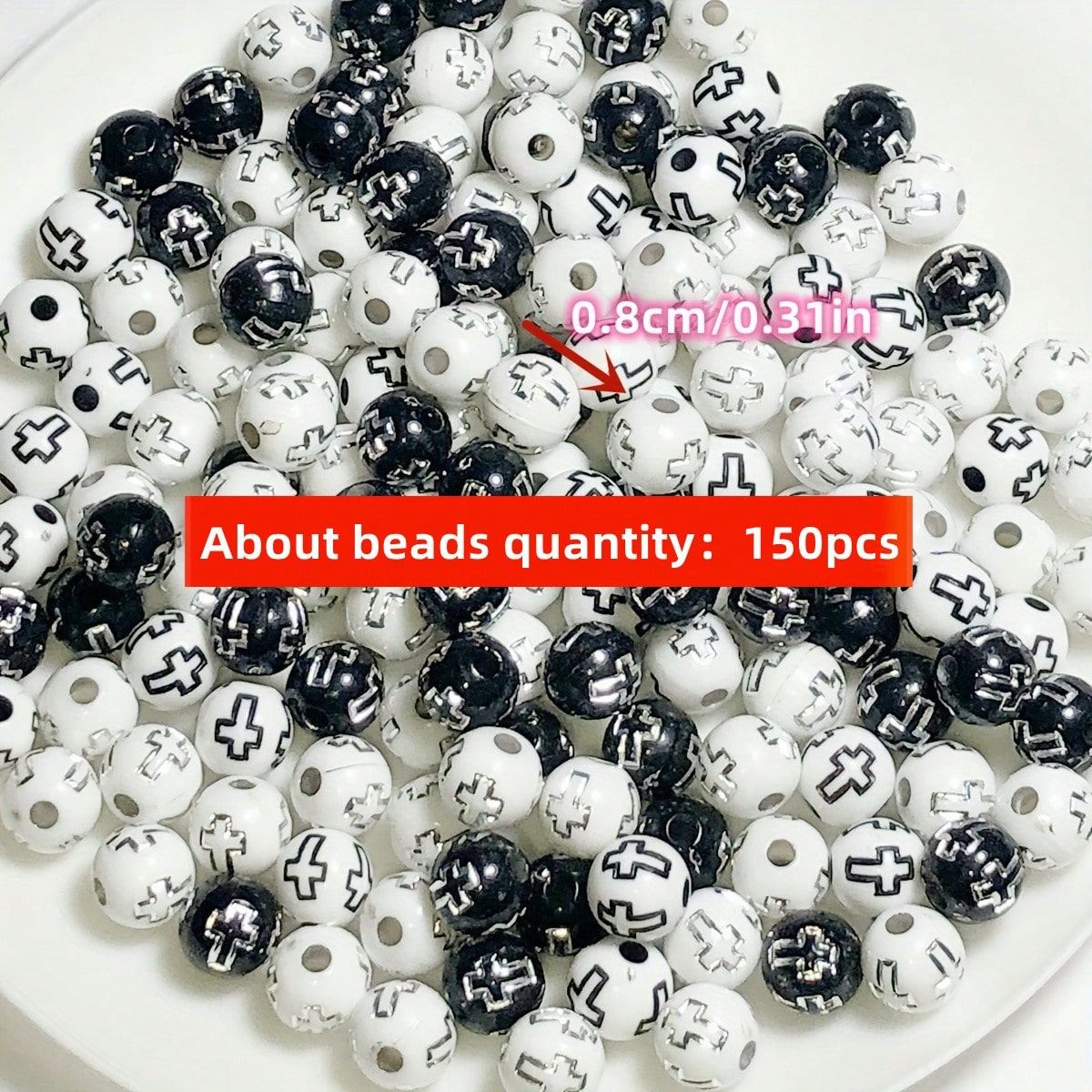 8mm 150個入り 黒と白のクロスビーズ ジュエリー作り用 - Jewelry Making Business のレビューと価格