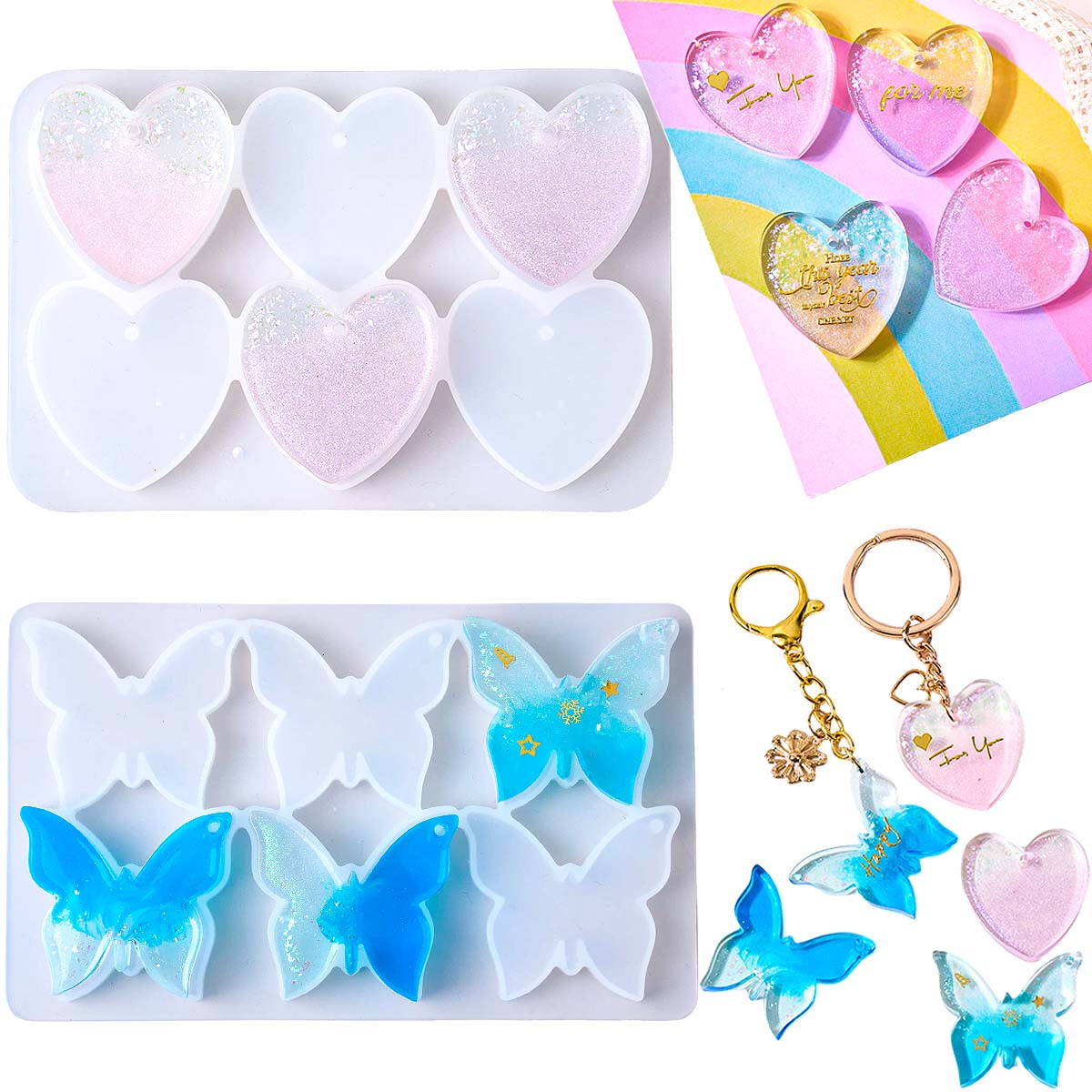 6穴付きイヤリングシリコンモールドDIYハート蝶形エポキシ樹 - Resin Mold Jewelry のレビューと価格