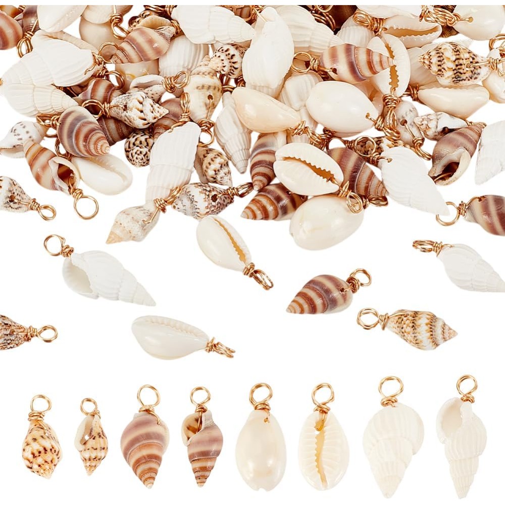 100 個 4 スタイルナチュラルシェルチャームペンダント貝 - Jewelry Making Kit For Beginners のレビューと価格